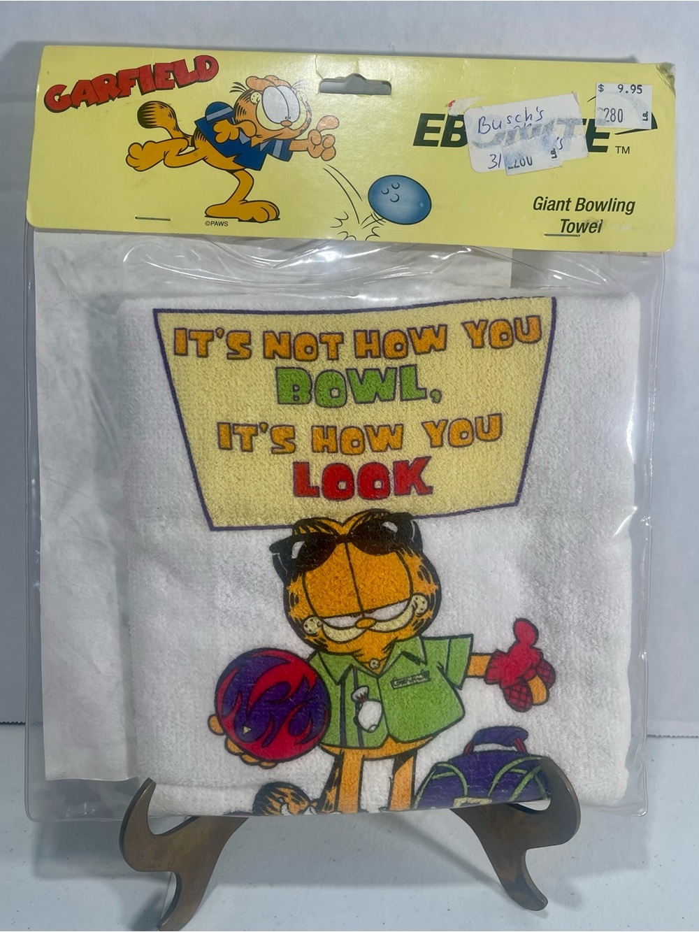 New old stock Garfield giant bowling towel by Ebonite. 16” x 25”